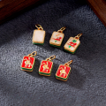 wholesale Gold-plated 925 Ancient Silver Enameled Mahjong Red Zhong Fa Character and Bantam Chicken Double-sided Pendant for DIY Braided Bracelet Accessories-0-0