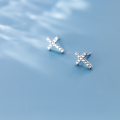 wholesale S925 Sterling Silver Fashionable Cross Design Diamond Inlaid Stud Earrings Korean Style Petite Sweet Earrings E9773-0-3