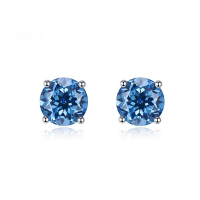 wholesale 925 Silver Blue-Green Four-Prong Stud Earrings for Men and Women, Couple's Fashion Earrings with High Carbon Diamond-E011 Blue Diamond 925 Silver