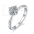 wholesale S925 Sterling Silver Four-Prong Round D Color Moissanite Ring with Certificate, 1 Carat Moissanite Engagement Ring-0-1