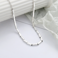wholesale [S925 Sterling Silver] Cloud Tide Pavilion Korean-style New Geometric Minimalist Square Tube Trendy Unisex Necklace-YFL315/approx. 11.9g 925 silver
