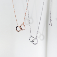 wholesale S925 silver double circle ring necklace with irregular diamond inlay, Korean style minimalist luxurycollarbone chain D7267-s925 silver necklace-rose gold 925 silver