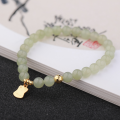 wholesale Gold-plated 925 Silver New Chinese Style Auspicious Koi Token Bracelet with 6mm Jade Beads and Greenish Aqua Hetian Jade Bracelet for Women-0-0