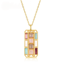 wholesale S925 Sterling Silver Cross-Border New Fun Color Palette Pendant with Inlaid Colored Gemstones Necklace for Women, Fashionable and Unique, Wholesale from Manufacturers-10K gold + swimming paint (excluding chain)  925 silver