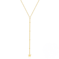 wholesale 925 Sterling Silver Minimalist Round Bead Long Tassel Five-pointed Star Necklace, Ins Style Light Luxury Niche Design Sense Collarbone Chain-Gold 925 silver