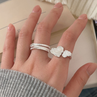 wholesale S925 Sterling Silver Korean Version Minimalist Multi-Layer Line Ring with Mother-of-Pearl Heart Design for Women, Versatile and Small-Style-Multi-layer line clause (full sterling silver)