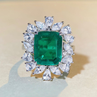 wholesale S925 Sterling Silver Emerald Ring for Women with Cotton Muzo Color Square Bezel Luxury Full Diamond Ring for Cross-Border Wholesale in Europe and America-Emerald-CBJZ382>8