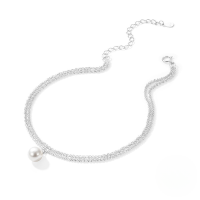 wholesale S925 Sterling Silver Adjustable Double-layer Cauliflower Chain With Pearl Pendant, Unisex Foot Anklet-Silver plated 925 silver
