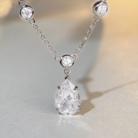 wholesale S925 Sterling Silver Nine Beauty Jewelry High Carbon Diamond Necklace Drop Colored Gemstone Zircon Chain Women's-Pink Diamond 925 Silver