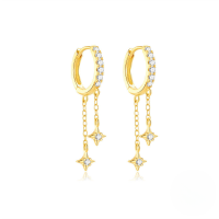 wholesale S925 Sterling Silver Butterfly Tassel Four-pointed Star Rhinestone Pearl Versatile Hoop Earrings-Gold#1 925 Silver