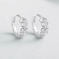 wholesale S925 Sterling Silver Fresh Sweet Ins Style Niche Design Inlaid with Three Diamond Peach Blossoms Ear Clasp M06224-S925 silver pair 925 silver