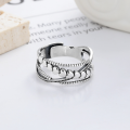 wholesale S925 Sterling Silver Retro-Inspired Viral Style Twisted Crossed Heart Line Geometric Irregular Open Knuckle Ring-0-1