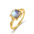 wholesale S925 Sterling Silver Gold-Plated Geometric Elongated Labradorite Ring for Women, Small Luxury Summer New Elegant Jewelry-0-0
