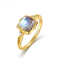 wholesale S925 Sterling Silver Gold-Plated Geometric Elongated Labradorite Ring for Women, Small Luxury Summer New Elegant Jewelry-Labradorite Adjustable opening