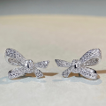 wholesale S925 Sterling Silver Bow Stud Earrings, Korean and Japanese Fresh Sweet Ins Style, Non-Fading, Full Diamond Zirconia Earrings for Women-0-0