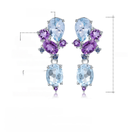 wholesale S925 Silver Luxury Designer Gemstone Earrings for Banquets with High-End Feel, Natural Topaz Earrings-Red agate + topaz