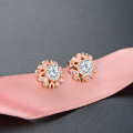 wholesale 925 Sterling Silver Light Luxury Style Diamond-Encrusted Flash Earrings, Korean and Japanese Version Zircon Earrings, Women's Gentle Floral Fashion Ear Studs-0-0