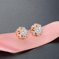 wholesale 925 Sterling Silver Light Luxury Style Diamond-Encrusted Flash Earrings, Korean and Japanese Version Zircon Earrings, Women's Gentle Floral Fashion Ear Studs-Earrings-with plastic earplugs 925 silver