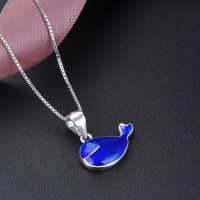 wholesale S925 Sterling Silver New Korean Style Simple Drop Paint Blue Whale Pendant Necklace for Women, Creative Student Silver Jewelry Wholesale-Single Pendant - Without Chain 925 Silver