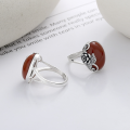 wholesale S925 Sterling Silver 3D Rose Inlaid with South Red Agate Ring Vintage Bohemian Ethnic Style Index Finger Ring-0-1