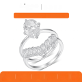 wholesale S925 silver oval center stone double ring stackable ring with princess-cut side stones high-end wedding gift-0-0