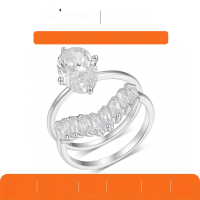 wholesale S925 silver oval center stone double ring stackable ring with princess-cut side stones high-end wedding gift-Gold 4.5 carats (with certificate)  8 US