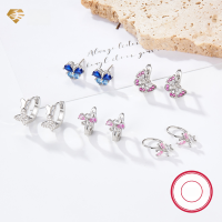 wholesale S925 silver cross-border hot-selling butterfly ear studs with zirconia inlay, small design, children's Halloween gift-Pink zirconium butterfly earrings>925 silver