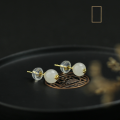 wholesale 925 sterling silver with certificate gold-plated plum blossom and Hetian jade small stud earrings, minimalist new Chinese style ancient jade earrings-0-0