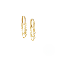 wholesale 925 Sterling Silver Zircon Accent Chain Drop Earrings, Cold Style Creative Ear Cuffs-Gold