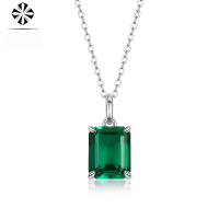 wholesale S925 Silver Inadvertently Elegant Pendant with Chain, Lab-Grown Emerald Gemstone Necklace Jewelry, Source Spot Silver Necklace-Emerald octagon 8*10