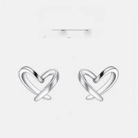 wholesale Sterling Silver Openwork Heart Stud Earrings For Women, Simple And Fashionable, Fresh And Sweet Heart-shaped Korean Style Summer Ear Accessories-Silver Pure silver s999 (marked s999)
