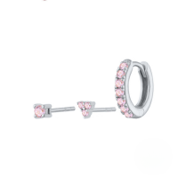 wholesale S925 Sterling Silver Zircon Trinity Combination Earring Studs, Trendy And Versatile Ins Earrings-White Gold-Pink Diamond