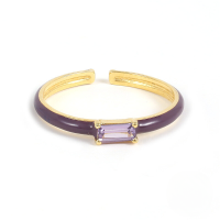 wholesale S925 Sterling Silver Square Zircon Enamel Ring,ins-Gold-4 Purple Opening adjustable