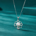 wholesale S925 Sterling Silver Korean-style Romantic Vintage Luxury Zircon Necklace for Women with Pearl Flower Pendant Collarbone Chain-0-5