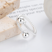 wholesale S925 Silver Cloud Tide Pavilion Fashion European and American Cross-Border Twist Double Sphere Sweet and Cool Style Trendy Versatile Design Open Ring-YJ1262M/approx. 3.9g Adjustable opening