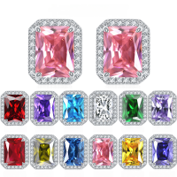 wholesale 925 Sterling Silver Square Zirconia Earrings Full Drill Rectangle Earrings Jewelry High-End Sense Popular Style Wholesale-White【April】 925 silver