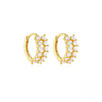 wholesale 925 Sterling Silver Hollow Out Opal Premium Ear Hoops Cuff Hot Sell Zircon Love Heart C-shaped Earrings-Gold #1