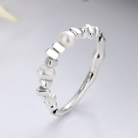 wholesale S925 Sterling Silver Irregular Crushed Silver Spliced Pearl Ring, Fashionable Light Luxury Style, Gentle and Elegant Index Finger Ring-954J/approx. 1.7g Opening adjustable