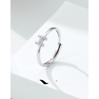 wholesale S925 Sterling Silver Minimalist Design Luxury Letter Zirconia Adjustable Open Ring Unisex Jewelry-Fashion Ring 925 Silver - Open and Adjustable