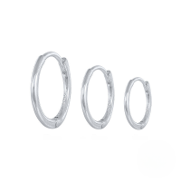 wholesale S925 Sterling Silver Ins Style Minimalist Smooth Hoop Earring And Ear Cuff Set, A Hot Trendy Cool Ear Accessory-Platinum - 3 pieces per set