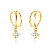 wholesale S925 Sterling Silver Butterfly Tassel Four-pointed Star Rhinestone Pearl Versatile Hoop Earrings-Gold#2 925 Silver