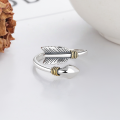 wholesale S925 sterling silver retro Indian-style feather open ring, INS trendy minimalist versatile finger ring-0-1