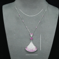 wholesale Metal material: 925 silver gold-plated Falling chain with high-carbon diamond, round pink and blue gemstone fan, high-end jewelry for women's necklace-0-1