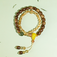 wholesale Metal material creative Zen-style agarwood bracelet with yellow crystal and beeswax, new Chinese-style necklace and bracelet, two-way wear, single cultural and creative bracelet wholesale-Double Bracelet 925 Silver