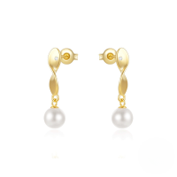 wholesale S925 Sterling Silver Four-pointed Star Octagonal Star Zircon Accent Women's Earrings With Teardrop Pearl-Gold#5 925 silver