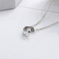 wholesale S925 Sterling Silver Chanel-style C-Loop Quilted Pattern with Zircon Accent Necklace, Simple and Fresh Lady-like Pendant Accessory-0-2