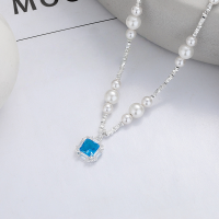 wholesale S925 Silver Fashion Cross-Border Korean Style Ins Pearl Blue Zircon Inlaid Versatile Layering Necklace-YL548/approx. 13.8g 925 silver