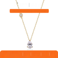 wholesale S925 Silver Gold Water Drop Moissanite Necklace Asymmetric Design Pendant Women's Best-Seller Collarbone Chain-Gold 1.25 carats (with certificate)  925 silver