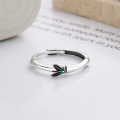 wholesale S925 sterling silver minimalist rustic-style resin cloisonné bamboo-shaped adjustable ring, versatile for forest-themed outfits-0-2