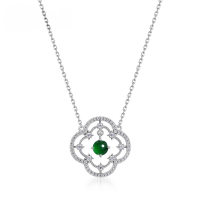 wholesale 925 Silver New Chinese Style Fashion Minimalist Elegant Hollow Window Pattern Necklace Inlaid with Natural Jadeite Wholesale from Manufacturer-Thick Silver Platinum 925 Silver
